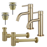 FortiFura Calvi Kit robinet lavabo - robinet bas - bonde clic clac - siphon design bas - Laiton brossé PVD SW911724