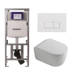 QeramiQ Dely Swirl Toiletset - 36.3x51.7cm - Geberit UP320 inbouwreservoir - met Burda frame - 35mm zitting - glans witte bedieningsplaat - rechthoekige knoppen - wit glans SW1138666