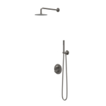 IVY Pact Ensemble de douche pluie - encastré - inverseur-arrêt 2 voies - bras mural 40 cm - douche de tête medium ronde 20 cm - barre de douche avec sortie - flexible de douche 150 cm - douchette satin spray - Noir métal brossé PVD SW1035235