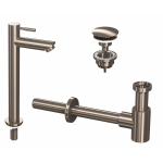 INK 2A Kit robinet lave-mains - robinet lave-mains sur pied - haut - toujours ouvert - bonde et siphon design - nickel brossé SW450952