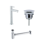 Fortifura Calvi Fonteinkraanset - staande fonteinkraan - laag - always open plug - design - sifon - hoogglans chroom SW798599