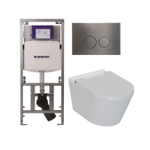QeramiQ Luma Ensemble WC-douche - Réservoir encastré Geberit UP320 - avec cadre Burda - sèche-cheveux - douchette féminine - plaque de commande gunmetal - boutons ronds - blanc brillant SW1472005