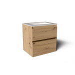 Saniclass Prime Vita Meuble de salle de bain - 60x46x60cm - lavabo en céramique brillant blanc - 1 vasque - sans trou de robinet - 2 tiroirs - chêne rustique SW1439465