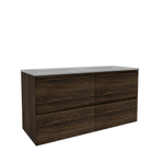 Saniclass Holz Pure Meuble de salle de bain - 120x45x60cm - lavabo en céramique blanc - 2 vasques - 2 trous de robinet - 4 tiroirs - Charcoal SW1441851
