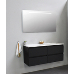 Basic Bella Meuble salle de bains avec lavabo acrylique avec miroir et éclairage Blanc 120x55x46cm sans trous de robinet Noir mat SW491815