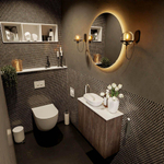 Mondiaz Fowy Meuble de toilette - 60x50x23cm - marron foncé mat - 1 trou de robinet - lavabo à gauche - 2 portes - solid surface - plan Mélamine - lavabo : blanc SW761380