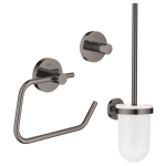 GROHE Essentials Ensemble d'accessoires pour WC 3 pièces avec porte-balai de WC, patère et porte-rouleau de papier toilette sans couvercle Hard graphite SW529073