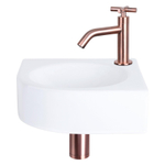 Differnz Cleo Set lave-mains 30x30x10cm 1 trou avec robinet courbé poignée croix et siphon + bonde cuivre rose Quart de rond Céramique Blanc SW373160