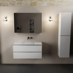 Mondiaz AIVY Ensemble de meuble - 100x45x50cm - 0 trous de robinet - 1 vasque Urban Solid surface - Centre - 2 tiroirs - avec armoire de toilette - MDF Talc SW892119