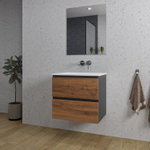 Adema Industrial 2.0 ensemble de meubles de salle de bain 60x45x55cm 1 vasque en céramique blanche sans trou de robinetterie miroir rectangulaire bois/noir SW857440
