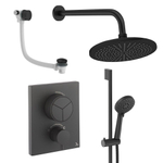 Crosswater MPRO Regendoucheset inbouw - 2 hendels - badafvoer - 30cm douchekop - handdouche - glijstang - wandarm - mat zwart SW1472747