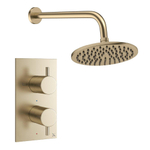 Crosswater MPRO Regendoucheset inbouw - 2 hendels - 20cm douchekop - wandarm - geborsteld messing (goud) SW1472591