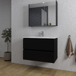 Saniclass Chaci Meuble de salle de bain - 80x46x55cm - lavabo en céramique blanc - 1 vasque ovale - 1 trou de robinet - 2 tiroirs - armoire miroir - noir mat SW826889