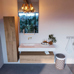MONDIAZ ALAN - DLUX Badkamermeubelset - 120cm - onderkast - Washed Oak - 1 lade - vrijhangende wastafel - wasbak links - 0 kraangaten - Opalo SW808882