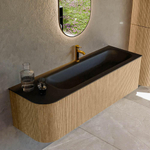 MONDIAZ KURVE 145cm Meuble salle de bain avec module 25 G - couleur Oak - 1 tiroir - 1 porte - vasque BIG LARGE droite - 1 trou de robinet - Urban SW1138412