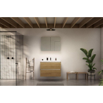 Nemo Go Ensemble de meuble - 60x65x45.5cm - 2 tiroirs - sans poignée - 1 vasque Blanc brillant - 1 trous de robinet - avec armoire toilette - MDF Riverside Oak SW911706
