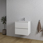 Saniclass Chaci Ensemble meuble de salle de bains - 60x46x55cm - lavabo en céramique blanc - 1 vasque ovale - 1 trou de robinet - 2 tiroirs - blanc mat SW721284