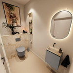 MONDIAZ TURE-DLUX Meuble toilette - 40cm - Smoke - EDEN - vasque Frappe - position gauche - sans trou de robinet SW1103023