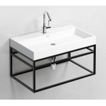 Clou Wash Me badkamermeubelset Frame 70x38x42cm Mat Zwart Wastafel keramiek glans wit met Xo 7 kraan open afvoerplug en sifon Chroom SW536620