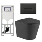QeramiQ Dely Pack WC cuvette sans bride 36.3x51.7cm avec bâti-support Geberit UP320 abattant WC noir mat frein de chute et plaque de commande Noir mat boutons Rectangulaires SW804619