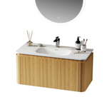 Saniclass Terra Wastafelonderkast - 100cm - 2 lades - solid surface wastafel - 1 wasbak - 1 kraangat - afgeronde hoeken - sandwood (Licht eiken) SW1447025