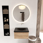 Mondiaz BUKLA Ensemble de meuble - 60x45x34cm - 0 trous de robinet - lavabo centré - solid surface - Urban - sans poignée - 1 tiroir - Mélamine - Chêne blanchi SW704788