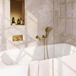 BRAUER Stripe Mitigeur thermostatique baignoire - boutons-poussoirs - SET 04 - encastré - bec - douchette 3 positions - flexible de douche - coude mural - PVD doré brossé SW1434833