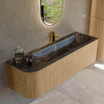 MONDIAZ KURVE-DLUX 145cm Meuble salle de bain avec module 25 G - couleur Oak - 1 tiroir - 1 porte - vasque BIG LARGE droite - 1 trou de robinet - couleur Lava SW1137177