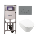 Villeroy Boch Subway 2.0 DirectFlush Toiletset - softclose - geberit reservoir - qeramiq bedieningsplaat licht grijs - ronde knoppen - wit SW1164786