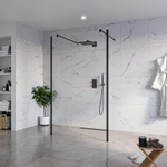 Fortifura Galeria Vrijstaande Inloopdouche - 120x200cm - helder - antikalk - 8mm veiligheidsglas - 2 zijwanden - 40cm - wandsteunen en hoekprofielen - mat zwart SW993112
