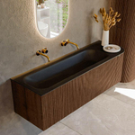 MONDIAZ KURVE 145cm Meuble salle de bain avec module 25 D - couleur Walnut - 1 tiroir - 1 porte - vasque BIG LARGE gauche - sans trous de robinet - Urban SW1138514