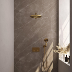 BRAUER Gold Edition Douche de pluie thermostatique encastrée - boutons-poussoirs - SET 56 - pomme de douche 30cm - bras mural droit - douchette 3 jets - flexible de douche - coude d’alimentation mural - or brossé PVD SW925659