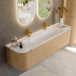 MONDIAZ KURVE-DLUX meuble de salle de bains 170cm avec module 25 Len R couleur Oak avec 1 tiroir et 2 portes. Lavabo BIG LARGE central 2 trous de robinet couleur Glace. SW1137969