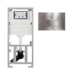 Geberit Bâti-support encastrable - UP320 - plaque de commande QeramiQ metal - DualFlush - boutons ronds - Steel SW976083