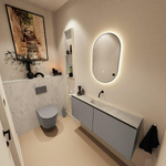 MONDIAZ TURE-DLUX Meuble toilette - 120cm - Smoke - EDEN - vasque Opalo - position centrale - sans trou de robinet SW1126219