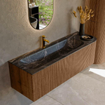 MONDIAZ KURVE-DLUX 145cm Meuble salle de bain avec module 25 D - couleur Walnut - 1 tiroir - 1 porte - vasque BIG LARGE gauche - 1 trou de robinet - couleur Lava SW1137325