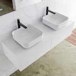 Mondiaz Lagom Meuble salle de bains 130x30.9x45cm Solid Surface Talc 2 tiroirs avec lavabo BINX vasque à poser double Gauche et droite 2 trous de robinet SW409093