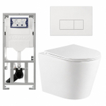 QeramiQ Dely Pack WC cuvette sans bride 36.3x51.7cm avec bâti-support Geberit UP320 abattant WC blanc mat frein de chute et plaque de commande Blanc mat boutons Rectangulaires SW804604