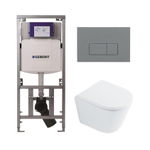 QeramiQ Dely Toiletset - 36.3x51.7cm - diepspoel - rimless - Geberit UP320 inbouwreservoir - softclose toilet zitting 35 mm - bedieningsplaat licht grijs - rechthoekige knoppen - wit glans SW1222088