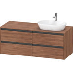 Duravit ketho 2 meuble sous lavabo avec plaque console avec 4 tiroirs pour lavabo à droite 140x55x56.8cm avec poignées noyer anthracite mate SW772405