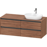 Duravit Ketho.2 Wastafelonderbouwkast - inclusief consoleplaat - met 4 laden - voor waskom rechts - 140x55x56.8cm - met handgrepen antraciet - noten mat SW772405