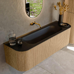 MONDIAZ KURVE 150cm Meuble salle de bain avec module 25 G et D - couleur Oak - 1 tiroir - 2 portes - vasque BIG MEDIUM centre - sans trous de robinet - Urban SW1138393