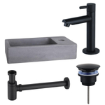 FortiFura Fuente Pack Lave-mains - 40x22x8cm - 1 trou de robinet - robinet Noir mat - Béton SW1111525