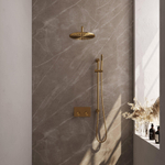 BRAUER Gold Edition Douche de pluie thermostatique encastrée - boutons-poussoirs - SET 64 - pomme de douche 30cm - bras mural courbé - douchette stick - flexible de douche - barre de douche intégrée - or brossé PVD SW925668