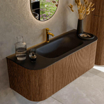 MONDIAZ KURVE 120cm Meuble salle de bain avec module 25 G et D - couleur Walnut - 1 tiroir - 2 portes - vasque BIG SMALL centre - 1 trou de robinet - Urban SW1138455