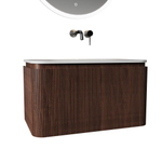 Royal Plaza Terra Edge Ensemble meuble de salle de bains - 80x44.7x46cm - vasque en solid surface blanc mat - 1 vasque - sans trou de robinetterie - 2 tiroirs - châtaignier (noyer) SW1471911