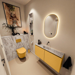 MONDIAZ TURE-DLUX Meuble toilette - 100cm - Ocher - EDEN - vasque Glace - position centrale - sans trou de robinet SW1103389