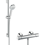 Hansgrohe Crometta Ensemble de douche - robinet de douche universel Ecostat - thermostatique - ensemble de douche 65 cm - avec douchette Crometta 100 Vario - blanc/chrome 0605383