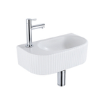QeramiQ Fuente Ensemble de Lavabo - 40x21.5x12cm - gauche - strié - demi-rond - 1 trou de robinet - céramique - ensemble de robinet chrome - bouchon de vidange - siphon réduit - blanc mat SW1232876