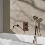 Fortifura Calvi Robinet de baignoire set - bec - 22cm réductible - corps lisse - douchette ronde - partie encastrable - support mural - cuivre brossé PVD SW1244009